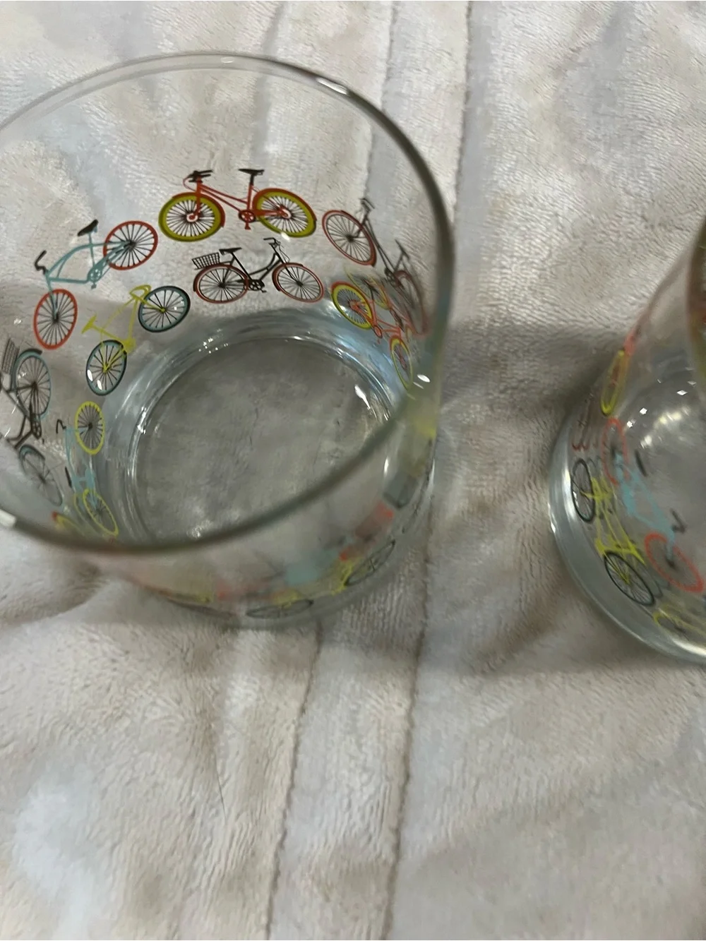 Set of 2 Bicycle Print Rocks Glasses Colorful Bike Lowball Whiskey Tumblers